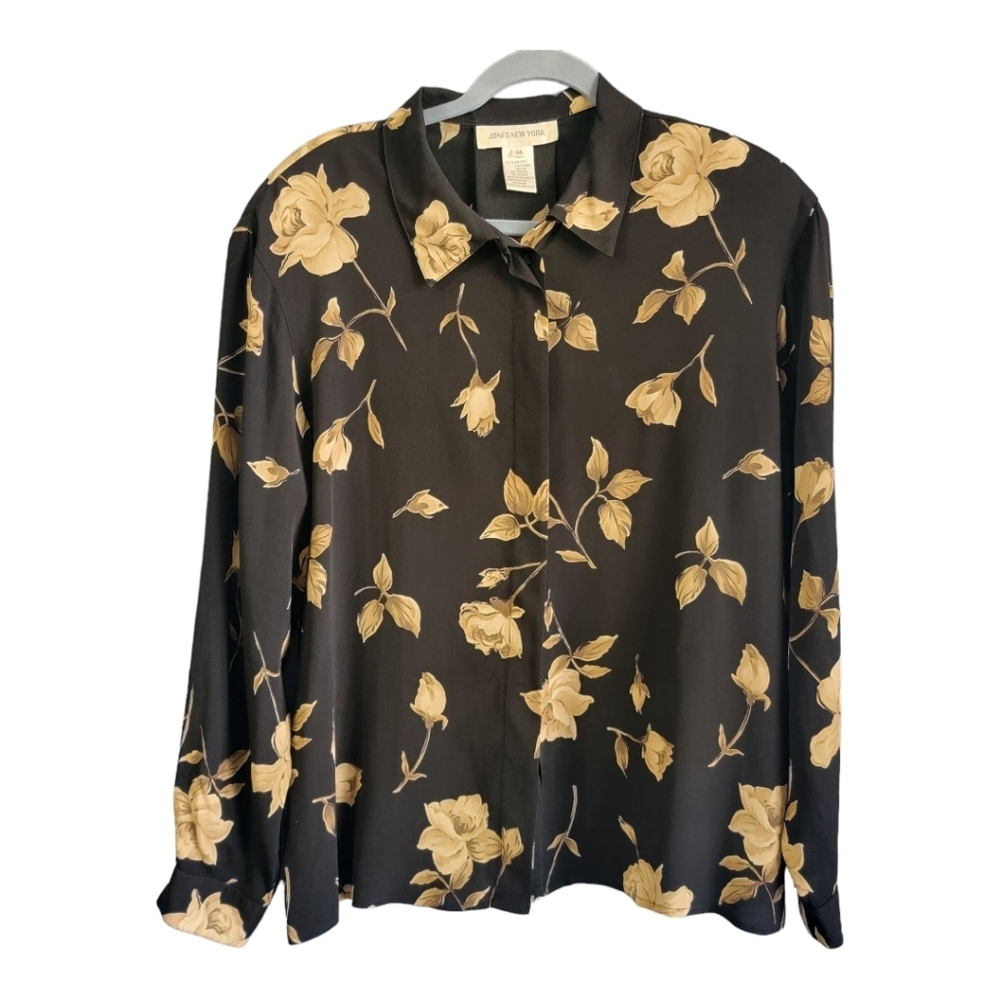 Jones New York Floral Button-Down Blouse - 100% Rayon Size 14